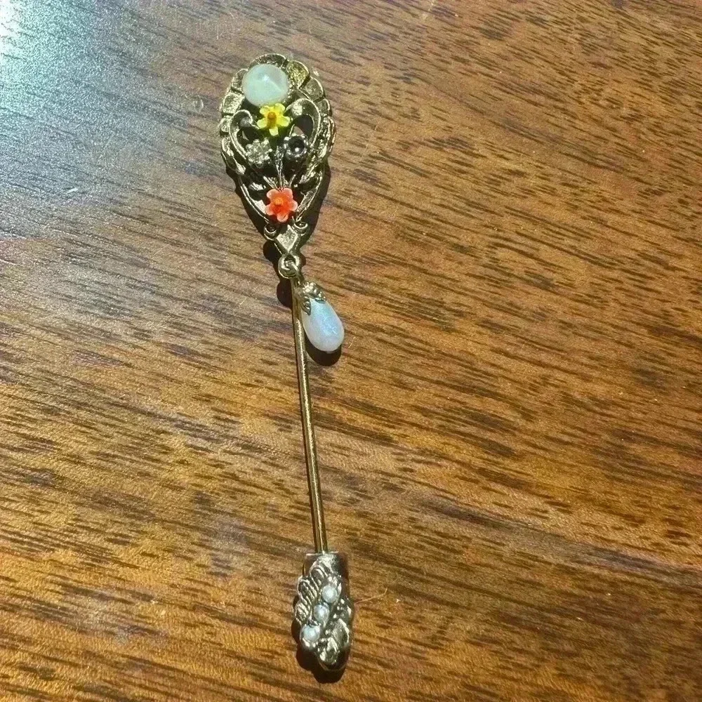 Vintage signed art stick Multicolored Floral Rhinestone